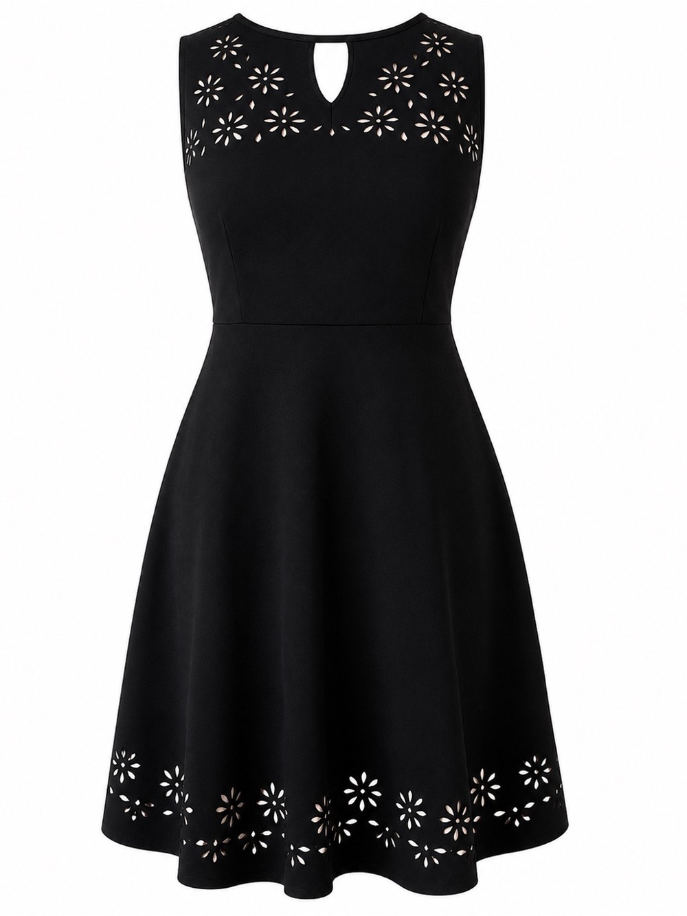 Romeo & Juliet Couture Black Laser Cut Fit & Flare Cocktail Dress Med Made USA